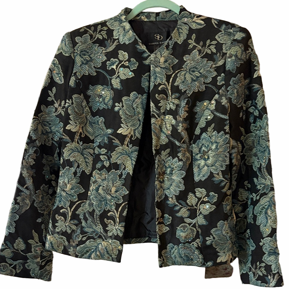 Y2K Sandra Darren floral green & teal Brocade,beaded Women’s heritage jacket. 10